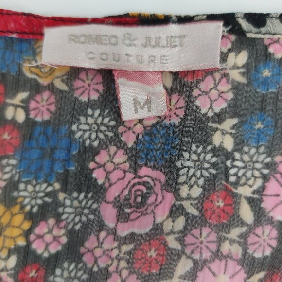 Vintage Y2K Top Medium Sheer Flowy Romeo Juliet Couture Multi Print Silky Sequin - Picture 8 of 16